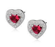 Kolczyki srebro serce cyrkonia rubinowa