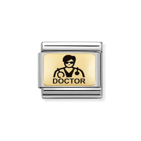Element link do bransoletek Nomination Composable Stal + Złoto 18K Doctor czarna emalia