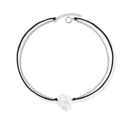 Bransoletka srebrna koniczynka z czarnym sznurkiem