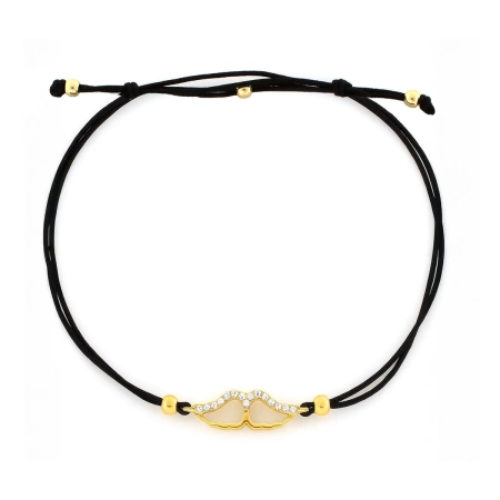Złota bransoletka skrzydła na czarnym sznurku