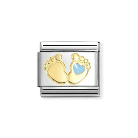 Element link do bransoletek Nomination Composable Stal + Złoto 18k stópki serce niebieskie