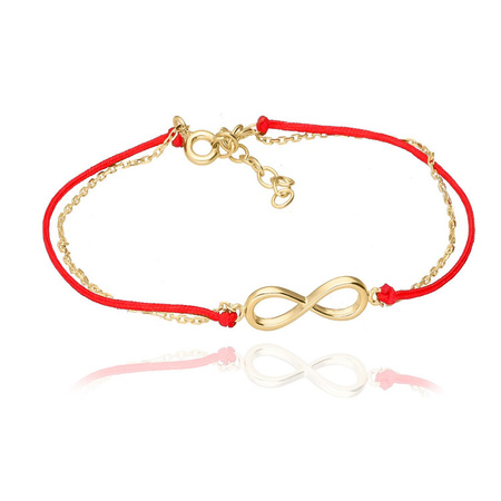 Bransoletka srebro pozłacane nieskończoność czerwony sznurek
