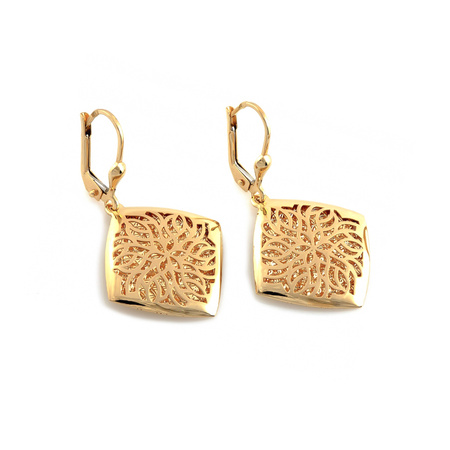 Kolczyki złote wiszące kwadraty ażurowe