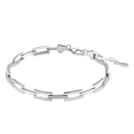 Bransoletka srebrna prostokąty z cyrkoniami