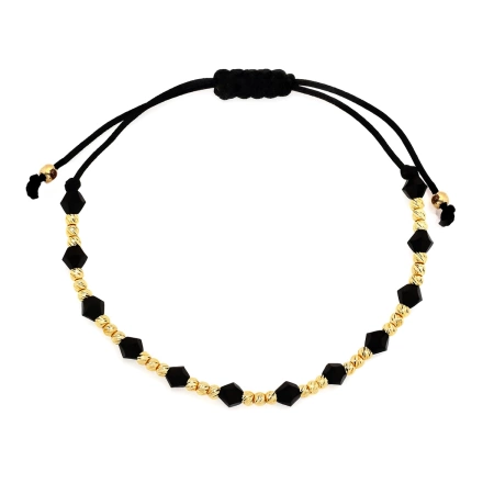 Złota bransoletka z Onyksami na czarnym sznurku