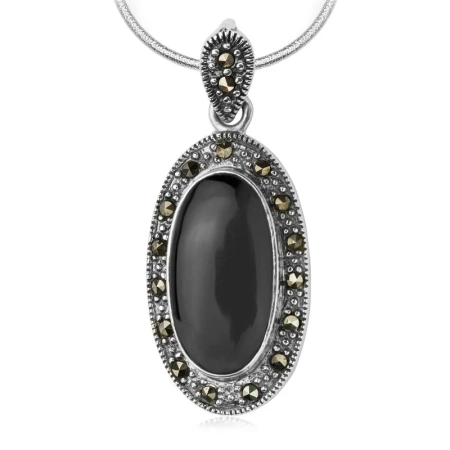 Zawieszka srebrna z onyksem i markazytami