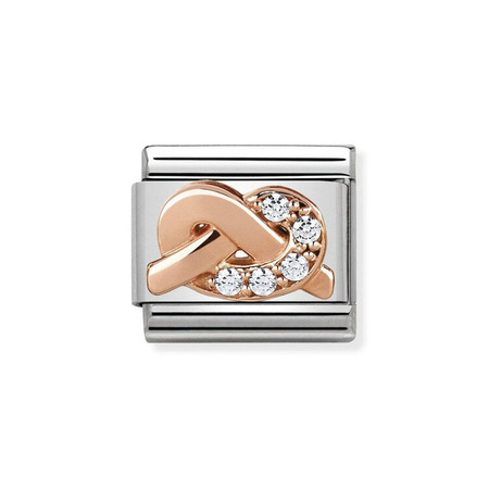 Element link do bransoletek Nomination Composable Stal + Różowe Złoto 9k węzeł cyrkonie