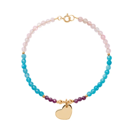 Bransoletka pozłacana serce z kwarcami i rubinami