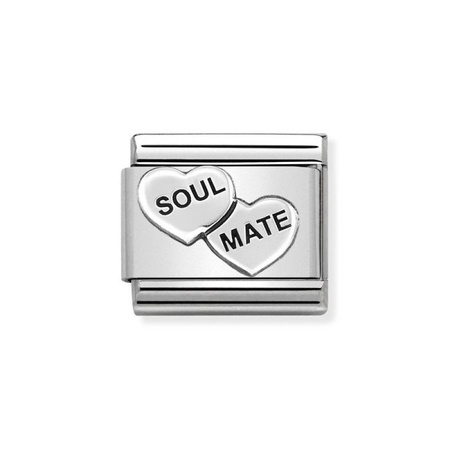 Element link do bransoletek Nomination Composable Stal + Srebro 925 serca z napisem Soul Mate