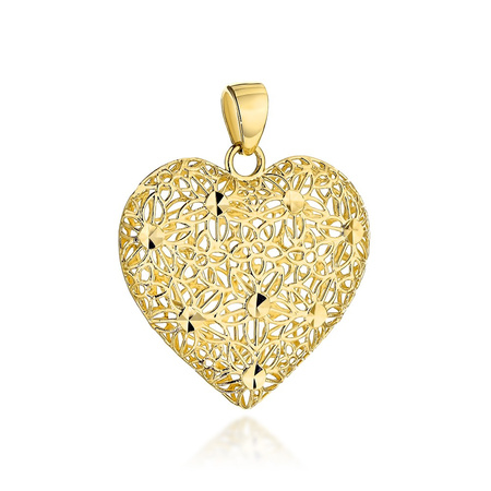 Zawieszka złota ażurowe serce zdobione diamentowaniem
