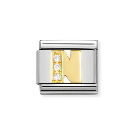 Element link do bransoletek Nomination Composable Stal + Złoto 18k litera N z cyrkoniami