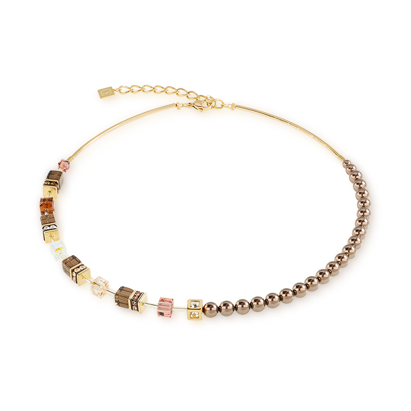 Naszyjnik GeoCUBE® Precious Fusion Pearls w kolorze beżowym