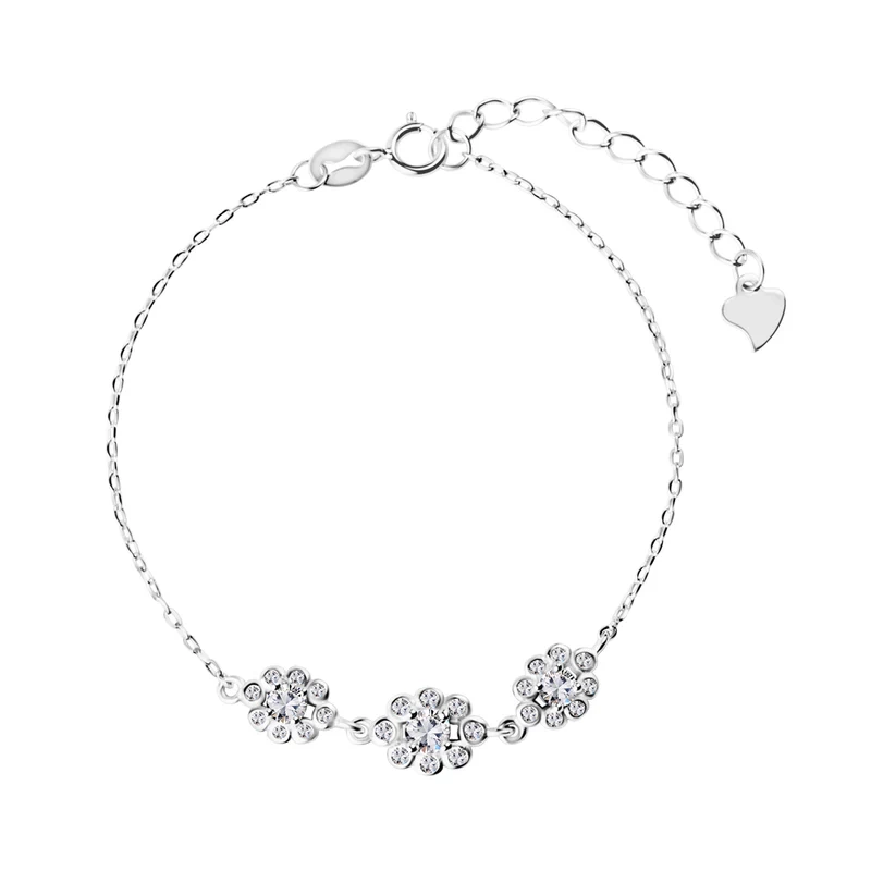 Bransoletka srebrna kwiatki z cyrkoniami