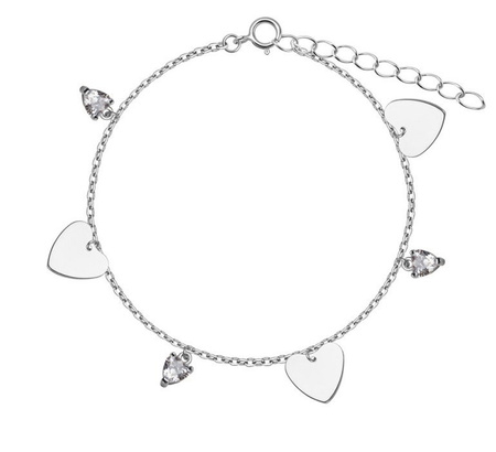 Bransoletka srebrna serca i cyrkonie