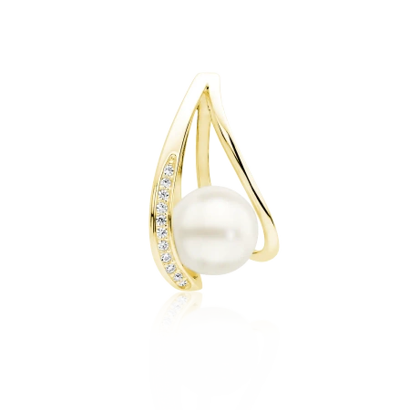 Srebrna pozłacana zawieszka z perłą i cyrkoniami