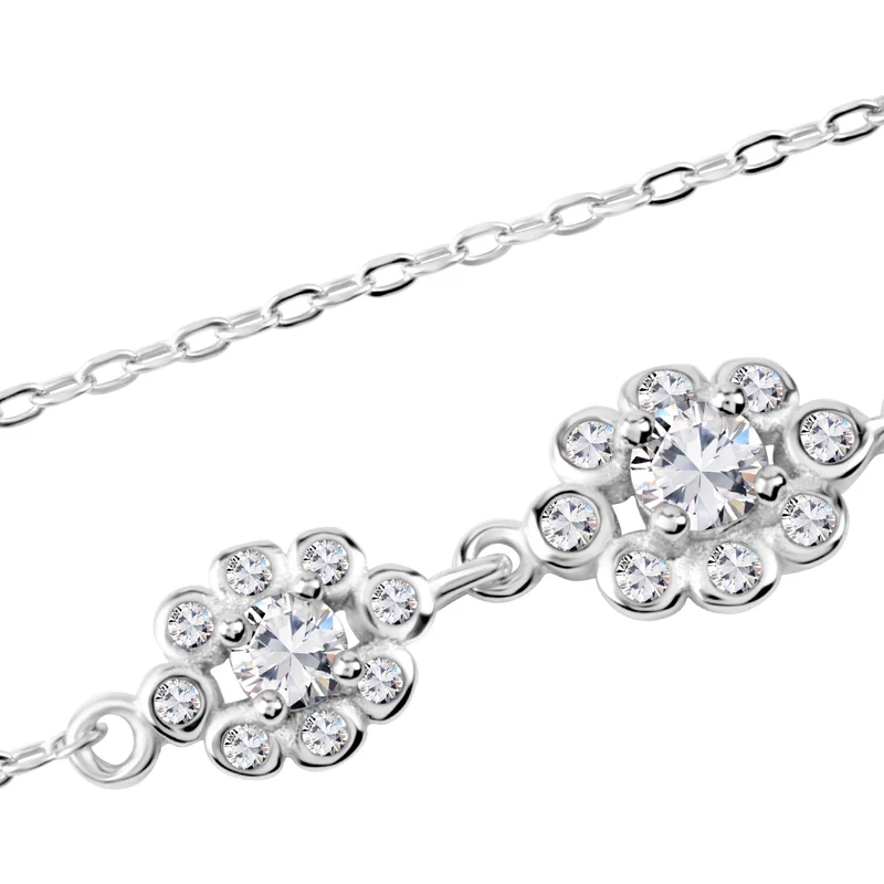 Bransoletka srebrna kwiatki z cyrkoniami