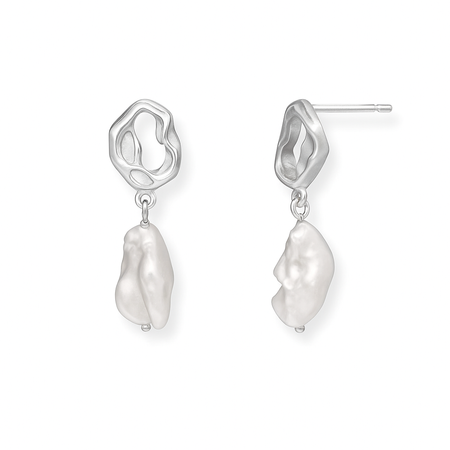 Kolczyki srebrne z wiszącą perłą barokową