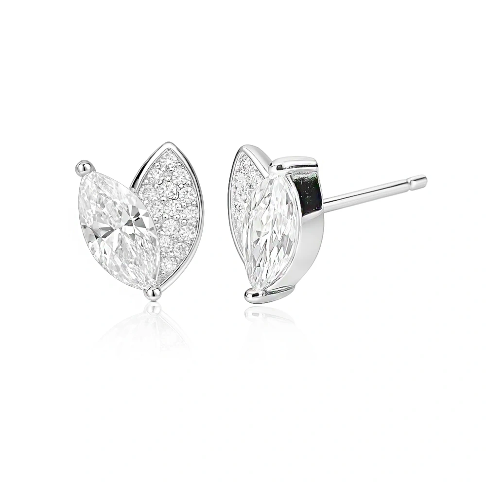 Kolczyki srebrne listki z cyrkoniami