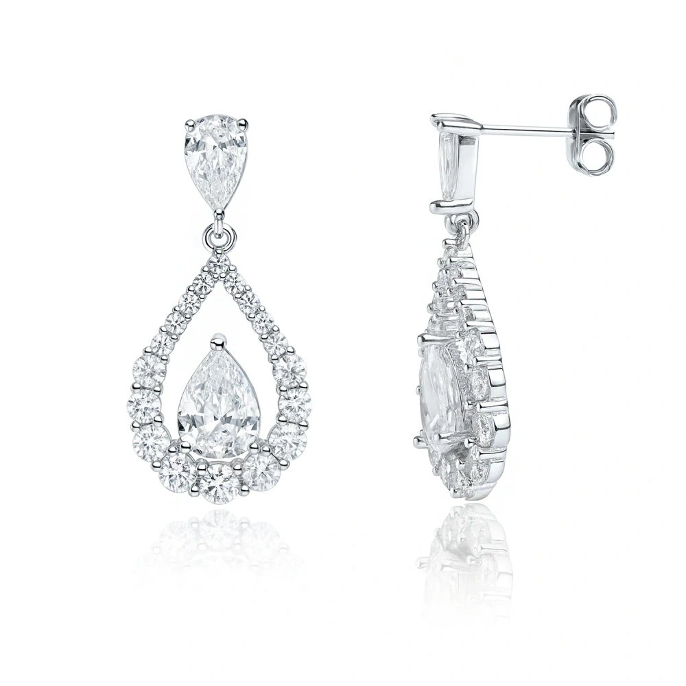 Kolczyki srebrne wiszące z cyrkoniami