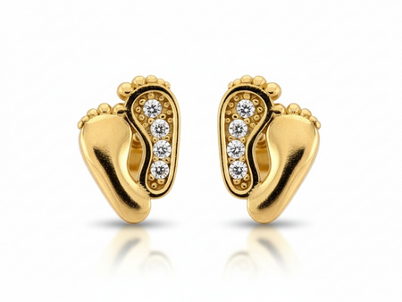 Złote kolczyki stópki dziecięce z cyrkoniami