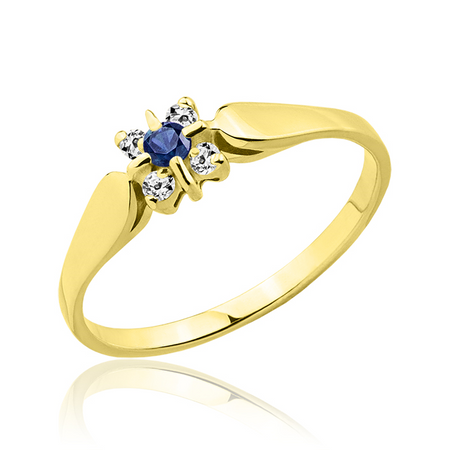 Złoty pierścionek z szafirem i cyrkoniami