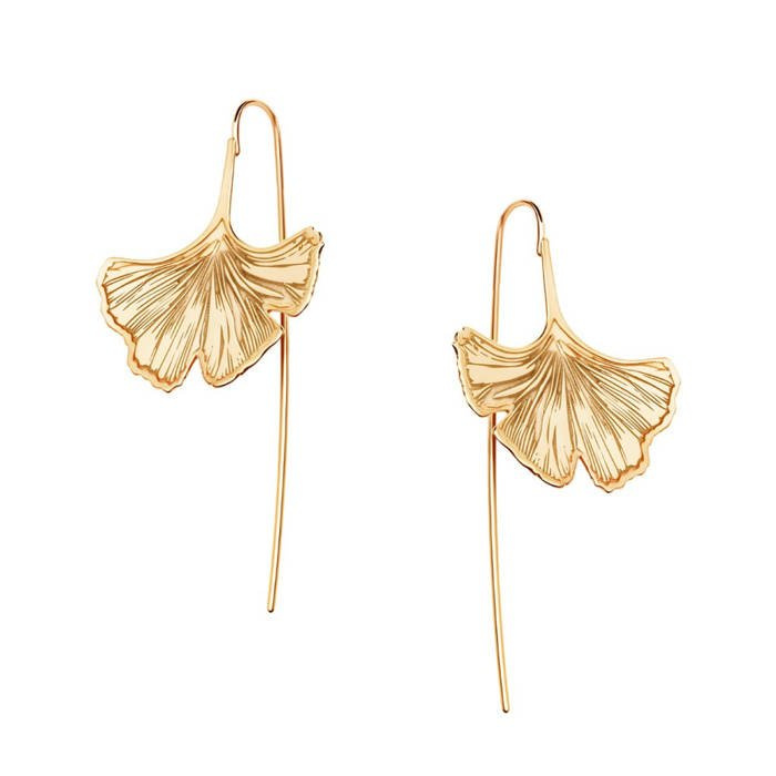 Kolczyki srebrne pozłacane miłorząb duże