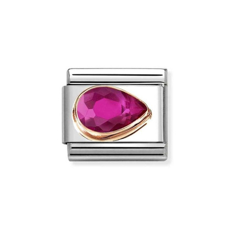Element link do bransoletek Nomination Composable Stal + Różowe Złoto 9k fuksjowa łezka