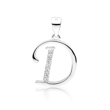 Zawieszka srebrna litera D cyrkonie