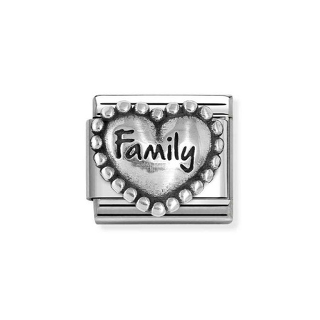 Element link do bransoletek Nomination Composable Stal + Srebro 925 serce z napisem Family