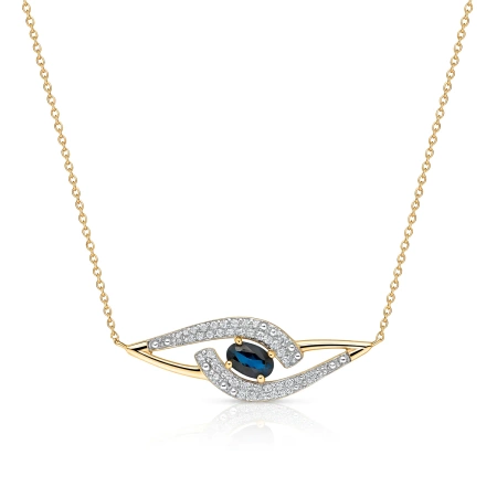 Złoty naszyjnik z szafirem i diamentami