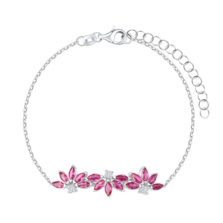 Bransoletka srebrna z różowymi cyrkoniami