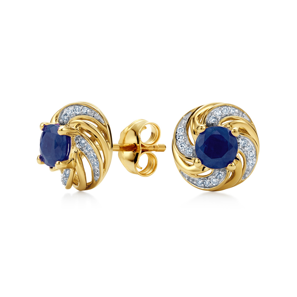 Złote kolczyki z szafirem z diamentami