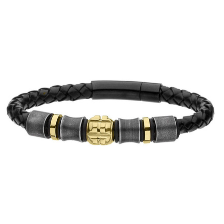 Męska bransoletka rzemień elementy ze stali