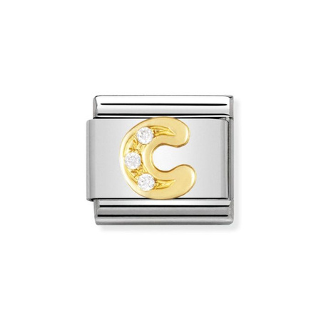Element link do bransoletek Nomination Composable Stal + Złoto 18k litera C z cyrkoniami