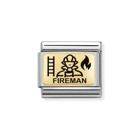 Element link do bransoletek Nomination Composable Stal + Złoto 18K Strażak czarna emalia