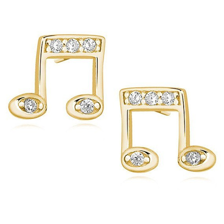Srebrne pozłacane kolczyki nutki z cyrkoniami