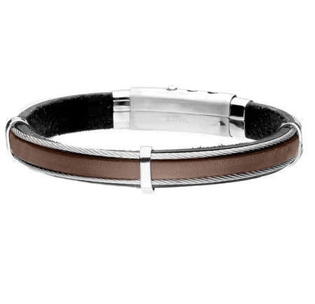Bransoletka męska stal szlachetna i skóra