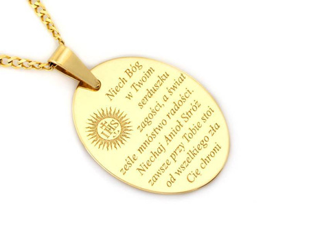 Złota zawieszka medalik z modlitwą do graweru