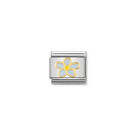 Element link do bransoletek Nomination Composable stal + złoto 18k kwiatek niebieski