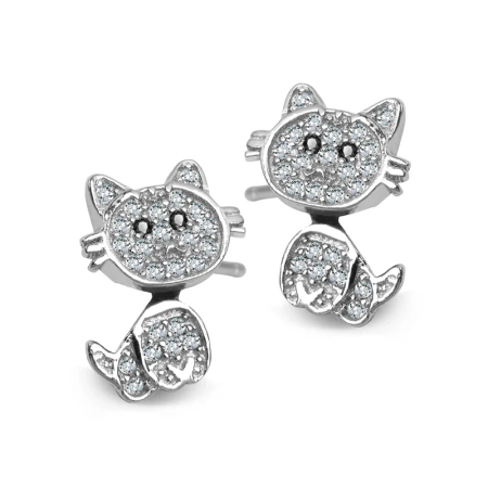 Kolczyki wiszące kotki srebrne z cyrkoniami