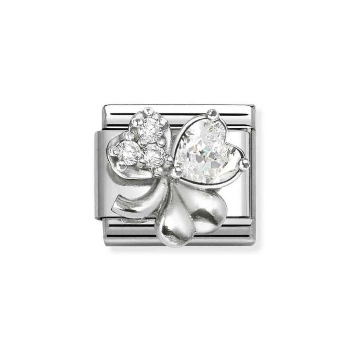 Element link do bransoletek Nomination Composable Stal + Srebro 925 koniczyna z cyrkoniami