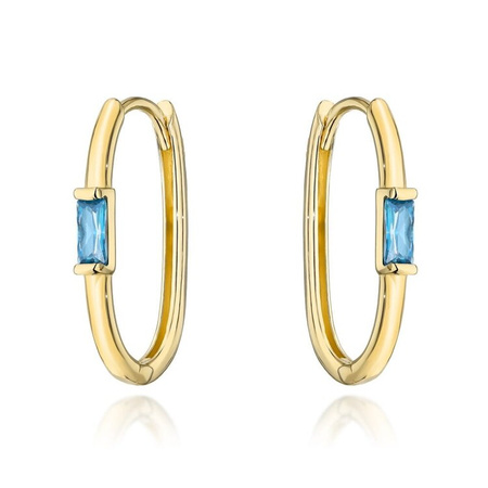 Kolczyki złote z niebieską prostokątną cyrkonią owal
