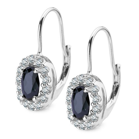 Srebrne kolczyki bigiel owal czarna cyrkonia