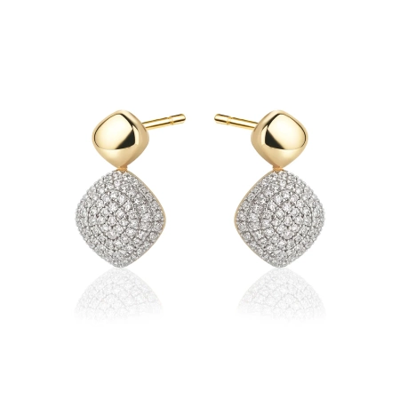 Złote kolczyki romby z diamentami