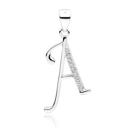 Zawieszka srebrna litera A z cyrkoniami