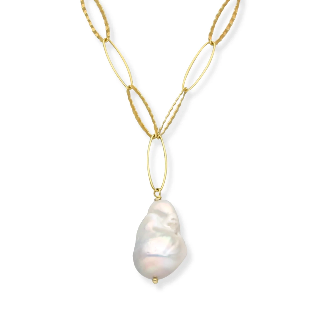 Naszyjnik pozłacany z dużą perłą na ozdobnym łańcuszku