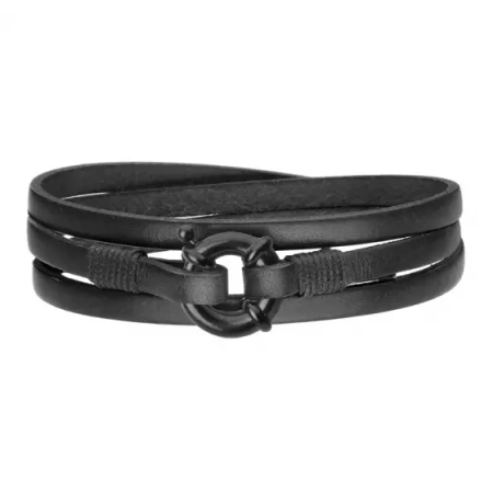 Bransoletka ze stali szlachetnej czarna skórzane paski