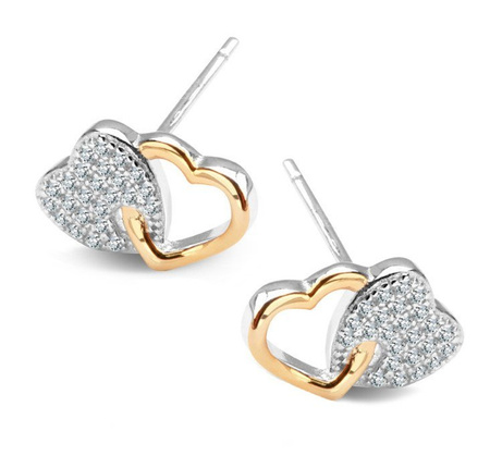 Srebrne kolczyki serca pozłacane z cyrkoniami
