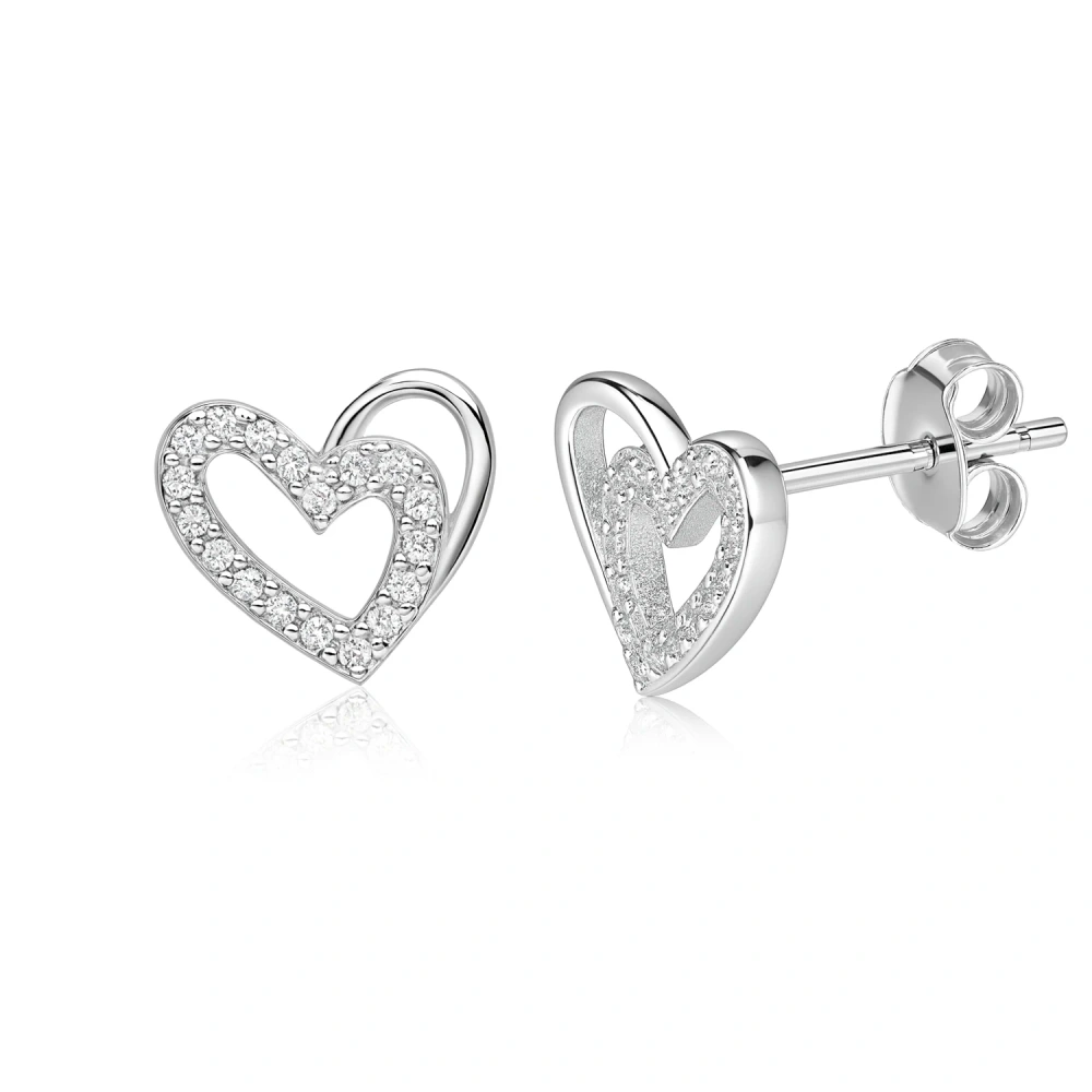 Kolczyki srebrne serduszka z cyrkoniami