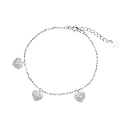 Srebrna bransoletka z serduszkami i cyrkoniami